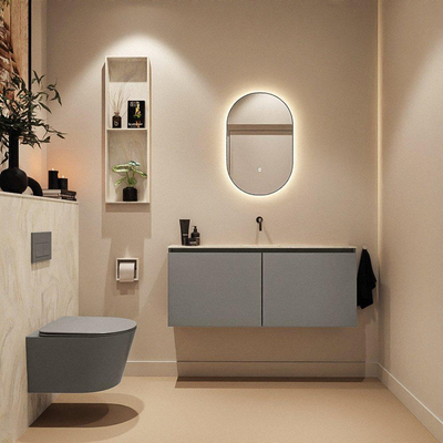 MONDIAZ TURE-DLUX Meuble WC 120 cm Smoke. Lavabo EDEN Ostra position milieu. Sans trou de robinet.