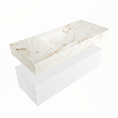 Mondiaz ALAN-DLUX Ensemble de meuble - 110cm - meuble Talc mat - 1 tiroir - Lavabo Cloud Frappe suspendu - vasque Centre - 1 trou de robinet