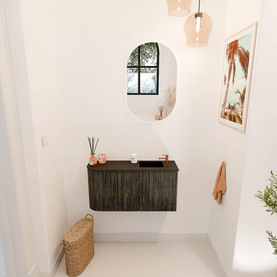 Mondiaz JOYA 81.6cm toiletmeubel - ronding links kleur Shadow - Wastafel FAYE positie Rechts 1 kraangat kleur Urban.