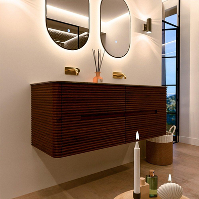 Mondiaz CIRO-DLUX Badkamermeubelset - 130x45x50cm - Solid surface wastafel Sombra - 2 wasbak Dubbel - zonder kraangaten - 4 lades - Ruby