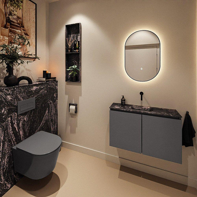 MONDIAZ TURE-DLUX Meuble WC 80 cm Dark Grey. Lavabo EDEN Lava position milieu. Sans trou de robinet.