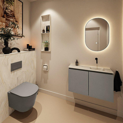 MONDIAZ TURE-DLUX Meuble toilette - 80cm - Smoke - EDEN - vasque Ostra - position droite - sans trou de robinet