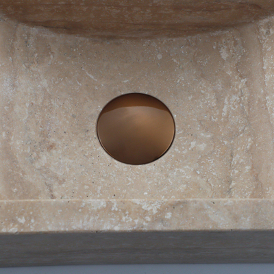 FugaFlow Eccelente Pietra Ensemble de fontaine - 40x22x10cm - trou de robinet à droite - robinet de fontaine en cuivre brossé PVD - bouchon de vidange - siphon abaissé - pierre naturelle marbrée