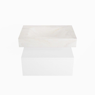 Mondiaz ALAN-DLUX Ensemble de meuble - 70cm - meuble Talc mat - 1 tiroir - Lavabo Cloud Ostra suspendu - vasque Centre - 1 trou de robinet