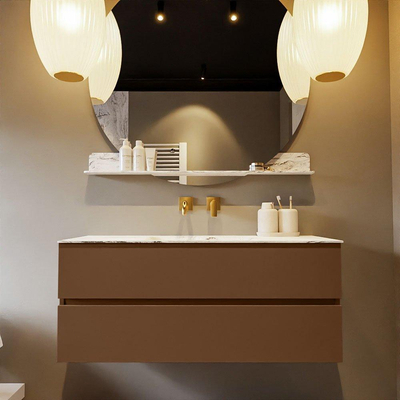 Mondiaz VICA-DLUX Ensemble de meuble de salle de bain - 120cm - meuble sous-vasque repos - 2 tiroirs - lavabo encastrée cloud milieu - sans trous de robinet - version haute de 60cm - glace