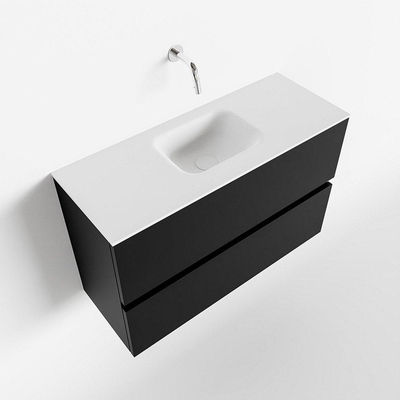MONDIAZ ADA Toiletmeubel 80x30x50cm met 0 kraangaten 2 lades urban mat Wastafel Lex midden Solid Surface Wit