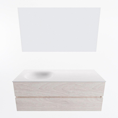 Mondiaz VICA ensemble de meuble de salle de bain - 130cm - meuble sous vasque en aggloméré - 2 tiroirs - lavabo moon gauche - sans trous de robinet - couleur talc - miroir LED - version XL 60cm de haut