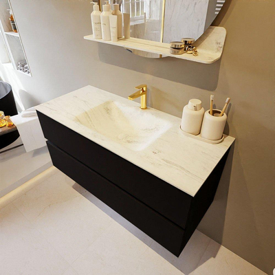 Mondiaz VICA-DLUX ensemble de meuble de salle de bain - 110cm - meuble sous-vasque urban - 2 tiroirs - lavabo encastré cloud milieu - 1 trou de robinet - version haute de 60cm - opalo