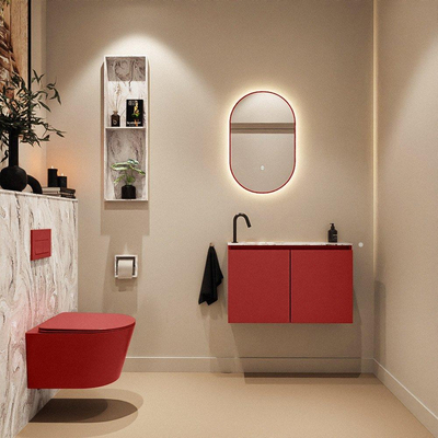 MONDIAZ TURE-DLUX Meuble toilette - 80cm - Fire - EDEN - vasque Glace - position gauche - 1 trou de robinet