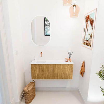 Mondiaz JOYA 100cm toiletmeubel - kleur Oak - Wastafel FAYE positie Links Zonder kraangat kleur Talc.