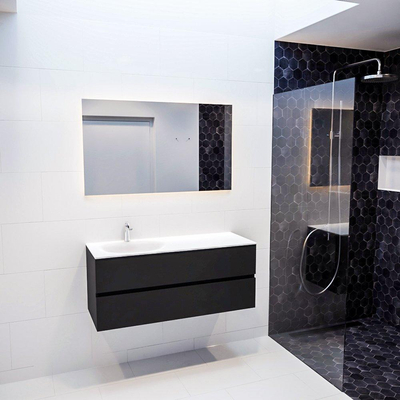 MONDIAZ VICA Badkamermeubelset - 120cm - 2 lades - wasbak Moon links - 1 kraangat - solid surface urban