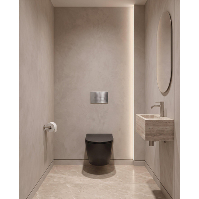 QeramiQ Dely Ensemble WC - 36.3x51.7cm - sortie profonde - sans bride - réservoir encastré Geberit UP320 - abattant WC softclose 35 mm - plaque de commande acier - boutons rectangulaires - noir mat