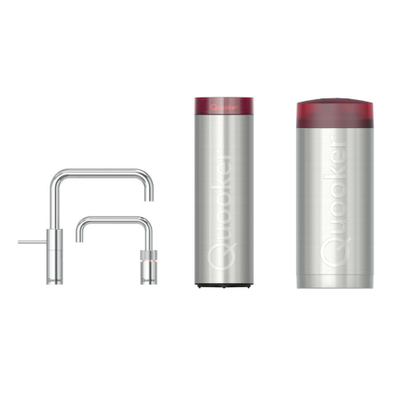 Quooker Nordic Square Twintaps kokendwaterkraan - draaibare uitloop - Combi+ incl. Cube reservoir - Warm / kokend water - Chroom