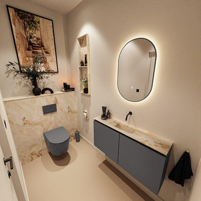 MONDIAZ TURE-DLUX 100cm toiletmeubel Dark Grey. EDEN wastafel Frappe positie midden. Zonder kraangat.