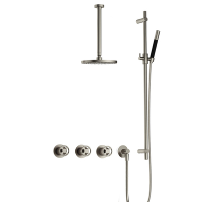 Hotbath Cobber @Work Regendoucheset - inbouw - 30cm plafondarm - 20cm ronde hoofddouche - staafhanddouche - glijstang - Geborsteld nikkel