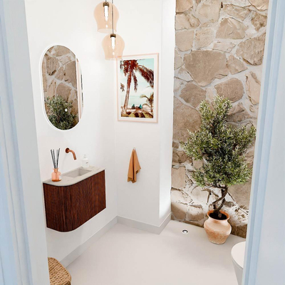 Mondiaz JOYA-DLUX 51.6cm toiletmeubel - ronding links kleur Ruby - Wastafel FAYE positie Rechts Zonder kraangat kleur Opalo.