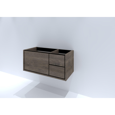HR Badmeubelen Rize meuble sous lavabo - 1 tiroir haut gauche (65cm)/2 tiroirs droite (35cm) - sans poignée push2open - 100 x 45 x 45 cm - espresso
