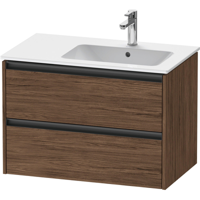Duravit Ketho.2 Wastafelonderbouwkast - met 2 laden - voor waskom rechts - 81x48x54.9cm - met grepen antraciet - donker noten mat