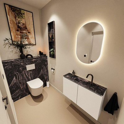 MONDIAZ TURE-DLUX Meuble de toilettes 80 cm Talc. EDEN lavabo Lava position milieu. Avec 1 trou de robinet.