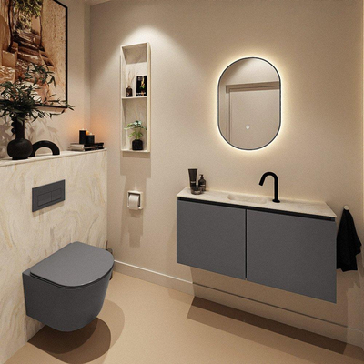 MONDIAZ TURE-DLUX Meuble toilette - 100cm - Dark Grey - EDEN - vasque Ostra - position centrale - 1 trou de robinet