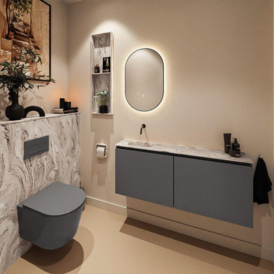 MONDIAZ TURE-DLUX Meuble toilette - 120cm - Dark Grey - EDEN - vasque Glace - position gauche - sans trou de robinet