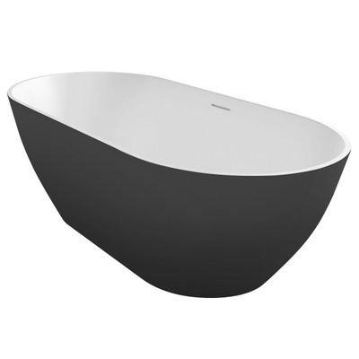 Saniclass Iceland vrijstaand bad 170x80x55.5 solid surface inclusief sifon mat zwart en mat wit