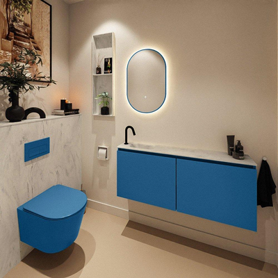 MONDIAZ TURE-DLUX Meuble toilette - 120cm - Jeans - EDEN - vasque Opalo - position gauche - 1 trou de robinet