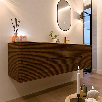 Mondiaz CIRO-DLUX Badkamermeubelset - 170x45x50cm - Solid surface wastafel Arena - 1 wasbak Rechts - 1 kraangat - 4 lades - Dusk