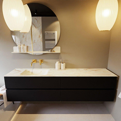 Mondiaz VICA-DLUX ensemble de meuble de salle de bain - 200cm - meuble sous-vasque urbain - 4 tiroirs - lavabo encastré cloud gauche - sans trous de robinet - version haute de 60cm - frape