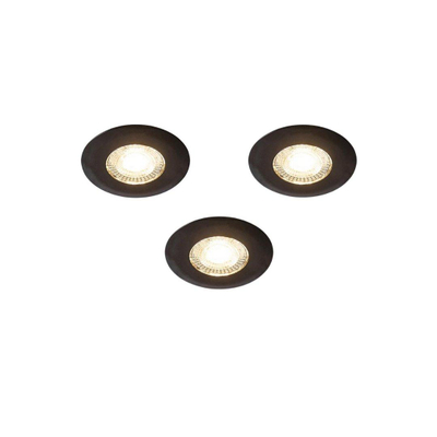 QAZQA Ulo Spot encastré - set de 3 - 8,2x8,2cm - LED incl. - 3 niveaux de gradation - IP44 - rond - noir mat