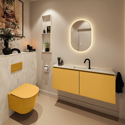 MONDIAZ TURE-DLUX Meuble toilette - 120cm - Ocher - EDEN - vasque Ostra - position centrale - 1 trou de robinet