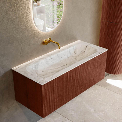 Mondiaz KURVE-DLUX Badkamermeubelset - 110x46x40cm - 1 lade - wastafel solid surface - midden - zonder kraangat - Ruby