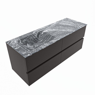 Mondiaz VICA-DLUX ensemble de meuble de salle de bain - 130cm - meuble sous-vasque gris foncé - 4 tiroirs - lavabo encastré cloud gauche - 1 trou de robinet - version haute de 60cm - lave