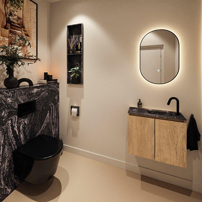 MONDIAZ TURE-DLUX Meuble toilette - 60cm - Washed Oak - EDEN - vasque Lava - position droite - 1 trou de robinet