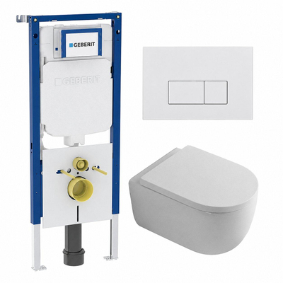 QeramiQ Dely Swirl Toiletset - 36.3x51.7cm - Geberit UP720 Duofix Sigma inbouwreservoir - 35mm zitting - glans witte bedieningsplaat - rechthoekige knoppen - glans wit