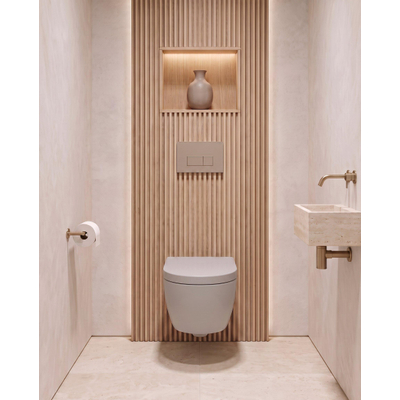 QeramiQ Dely Swirl Toiletset - 36.3x51.7cm - Geberit UP720 Duofix Sigma inbouwreservoir - 35mm zitting - bedieningsplaat taupe - rechthoekige knoppen - mat wit