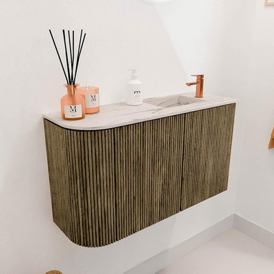 Mondiaz JOYA-DLUX 71.6cm toiletmeubel - ronding links kleur Dusk - Wastafel FAYE positie Rechts 1 kraangat kleur Nata.