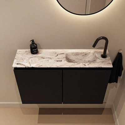 MONDIAZ TURE-DLUX Meuble de toilettes 80 cm Urban. Lavabo EDEN Glace position à droite. Avec 1 trou de robinet.