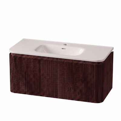 Royal Plaza Terra Edge Ensemble meuble de salle de bains - 100x45.5x46cm - vasque en céramique blanc brillant - 1 vasque - 1 trou de robinet - 2 tiroirs - châtaigne (noyer)