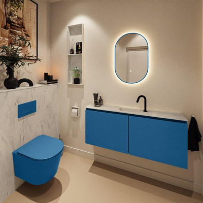 MONDIAZ TURE-DLUX Meuble de toilettes 120 cm Jeans. EDEN lavabo Opalo position milieu. Avec 1 trou de robinet.