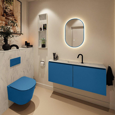 MONDIAZ TURE-DLUX Meuble toilette - 120cm - Jeans - EDEN - vasque Opalo - position centrale - 1 trou de robinet