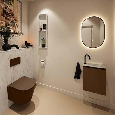 MONDIAZ TURE-DLUX Meuble toilette - 40cm - Rust - EDEN - vasque Opalo - position droite - 1 trou de robinet