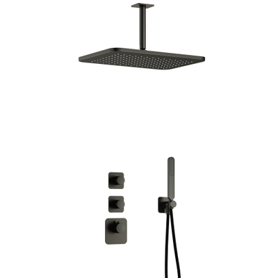 Hotbath Gal IBS40 regendoucheset inbouw - 2 functies - 15cm plafondarm - 27cm rechthoekige hoofddouche - Gunmetal geborsteld PVD
