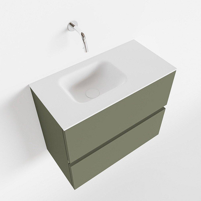 MONDIAZ ADA Toiletmeubel 60x30x50cm met 0 kraangaten 2 lades army mat Wastafel Lex links Solid Surface Wit