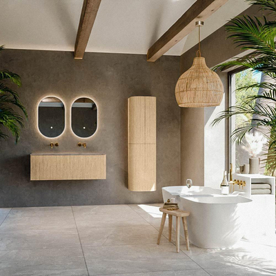 MONDIAZ KURVE-DLUX Meuble de salle de bains 120cm couleur Oak avec 1 tiroir et 0 porte. Lavabo BIG LARGE Central sans trou de robinet Sombra.