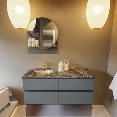 Mondiaz VICA-DLUX ensemble de meuble de salle de bain - 120cm - meuble sous-vasque plata - 4 tiroirs - lavabo encastrée cloud gauche - 1 trou de robinet - version haute de 60cm - lave