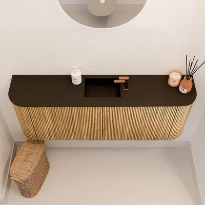 Mondiaz JOYA Meuble de salle de bains 113.2cm - arrondis gauche et droite couleur Oak - Vasque FAYE position Milieu 1 trou de robinet couleur Urban