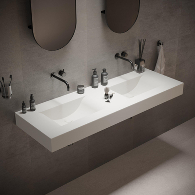 Ideavit SolidVolo Wastafel 140x48x11cm 0 kraangaten Solid surface mat wit