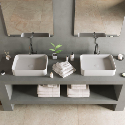 Ideavit Solidthin Lavabo à poser 50x35x12.5cm rectangulaire sans trou pour robinetterie 1 vasque Solid surface blanc