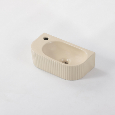 QeramiQ Blend Fontein - 40x22x12cm - ribbel - halfrond - kraangat links - keramiek - mat beige TWEEDEKANS